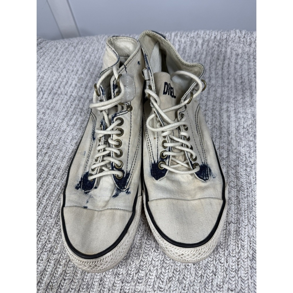 Diesel High Top Sneakers  W 7 EU 37  Lace Zip Blue‎ Distressed Denim